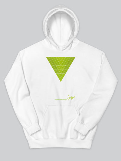 Felpa da uomo - donna con cappuccio, tasca a marsupio, a maniche lunghe. Hoodie in versione bianca con stampa colorata personalizzata incentrata sull’essenza, significato, personalità, psicologia, e proprietà del colore verde oliva, sugli stimoli prodotti a livello emotivo ed energetico vibrazionale.
