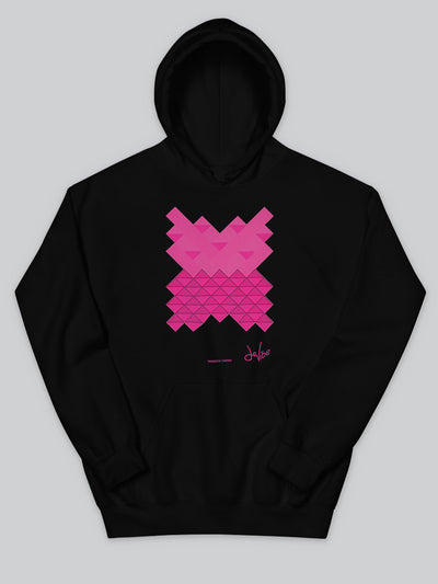Felpa da uomo - donna con cappuccio, tasca a marsupio, a maniche lunghe. Hoodie in versione nera con stampa colorata personalizzata incentrata sull’essenza, significato, personalità, psicologia, e proprietà del colore magenta, sugli stimoli prodotti a livello emotivo ed energetico vibrazionale.