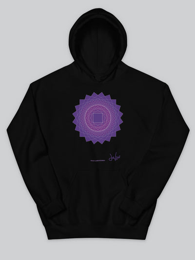 Felpa da uomo - donna con cappuccio, tasca a marsupio, a maniche lunghe. Hoodie in versione nera con stampa colorata personalizzata incentrata sull’essenza, significato, personalità, psicologia, e proprietà del colore viola, sugli stimoli prodotti a livello emotivo ed energetico vibrazionale.