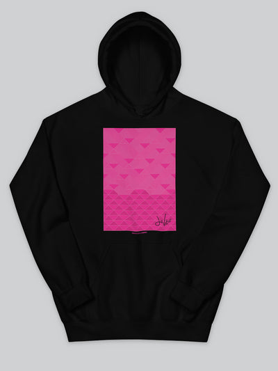 Felpa da uomo - donna con cappuccio, tasca a marsupio, a maniche lunghe. Hoodie in versione nera con stampa colorata personalizzata incentrata sull’essenza, significato, personalità, psicologia, e proprietà del colore magenta, sugli stimoli prodotti a livello emotivo ed energetico vibrazionale.