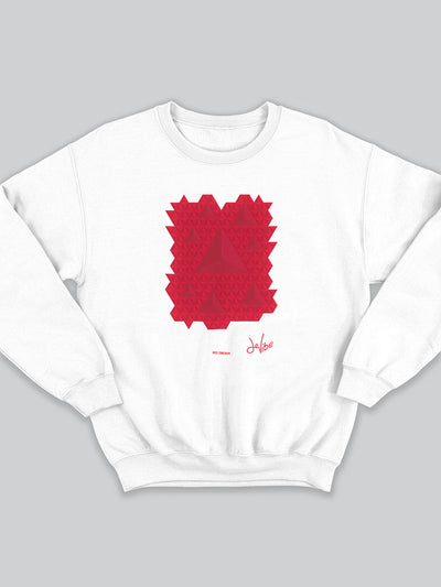 Felpa da uomo - donna senza cappuccio, girocollo, a maniche lunghe. Sweatshirt in versione bianca con stampa colorata personalizzata incentrata sull’essenza, significato, personalità, psicologia, e proprietà del colore rosso, sugli stimoli prodotti a livello emotivo ed energetico vibrazionale.