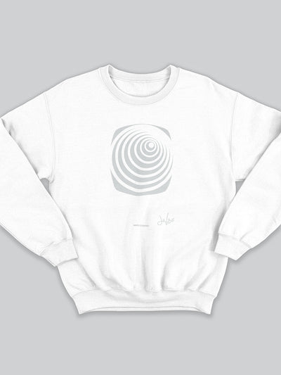 Felpa da uomo - donna senza cappuccio, girocollo, a maniche lunghe. Sweatshirt in versione bianca con stampa colorata personalizzata incentrata sull’essenza, significato, personalità, psicologia, e proprietà del colore bianco, sugli stimoli prodotti a livello emotivo ed energetico vibrazionale.