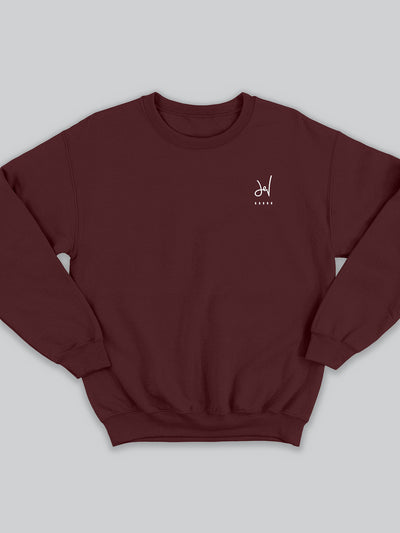 Felpa da uomo - donna senza cappuccio, girocollo, a maniche lunghe. Sweatshirt in tinta unita, alla moda, fashion e dall’impatto visivo elegante grazie al ricamo personalizzato, disponibile in versione bordeaux - rosso scuro con ricamato il logo Devibe.