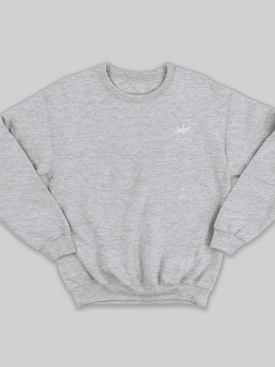 Felpa da uomo - donna senza cappuccio, girocollo, a maniche lunghe. Sweatshirt in tinta unita, alla moda, fashion e dall’impatto visivo elegante grazie al ricamo personalizzato, disponibile in versione grigia - grigio chiaro con ricamato il logo Devibe.