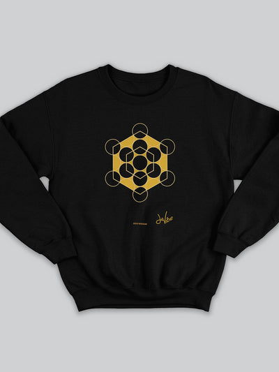 Felpa da uomo - donna senza cappuccio, girocollo, a maniche lunghe. Sweatshirt in versione nera con stampa colorata personalizzata incentrata sull’essenza, significato, personalità, psicologia, e proprietà del colore oro, sugli stimoli prodotti a livello emotivo ed energetico vibrazionale.
