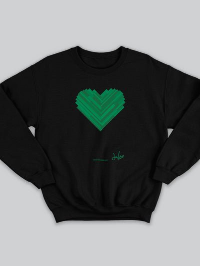 Felpa da uomo - donna senza cappuccio, girocollo, a maniche lunghe. Sweatshirt in versione nera con stampa colorata personalizzata incentrata sull’essenza, significato, personalità, psicologia, e proprietà del colore verde, sugli stimoli prodotti a livello emotivo ed energetico vibrazionale.