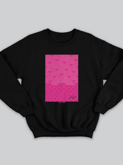 Felpa da uomo - donna senza cappuccio, girocollo, a maniche lunghe. Sweatshirt in versione nera con stampa colorata personalizzata incentrata sull’essenza, significato, personalità, psicologia, e proprietà del colore magenta, sugli stimoli prodotti a livello emotivo ed energetico vibrazionale.