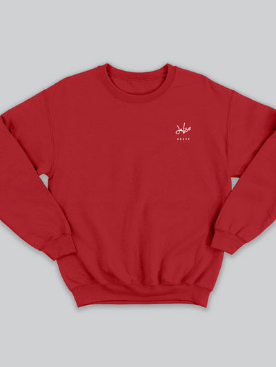Felpa da uomo - donna senza cappuccio, girocollo, a maniche lunghe. Sweatshirt in tinta unita, alla moda, fashion e dall’impatto visivo elegante grazie al ricamo personalizzato, con finiture di qualità, disponibile in versione rossa con ricamato il logo Devibe.