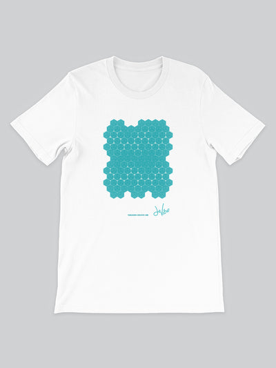 Maglietta a maniche corte da uomo - donna, 100% cotone di alta qualità, eco friendly. T Shirt in versione bianca con stampa colorata personalizzata incentrata sull’essenza, significato, personalità, psicologia, e proprietà del colore turchese, sugli stimoli prodotti a livello emotivo ed energetico vibrazionale.