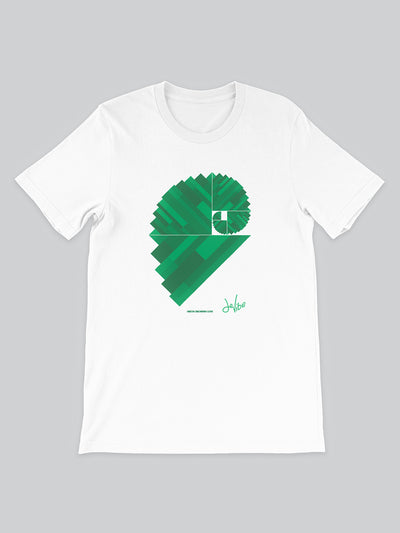 Maglietta a maniche corte da uomo - donna, 100% cotone di alta qualità, eco friendly. T Shirt in versione bianca con stampa colorata personalizzata incentrata sull’essenza, significato, personalità, psicologia, e proprietà del colore verde, sugli stimoli prodotti a livello emotivo ed energetico vibrazionale.