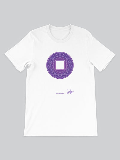 Maglietta a maniche corte da uomo - donna, 100% cotone di alta qualità, eco friendly. T Shirt in versione bianca con stampa colorata personalizzata incentrata sull’essenza, significato, personalità, psicologia, e proprietà del colore viola, sugli stimoli prodotti a livello emotivo ed energetico vibrazionale.